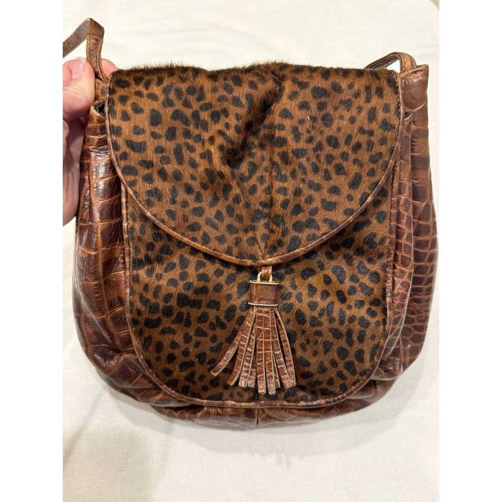 Vintage Jay Herbert NY Hair Calf Leopard Print Leather Crossbody Purse w/ Tassel